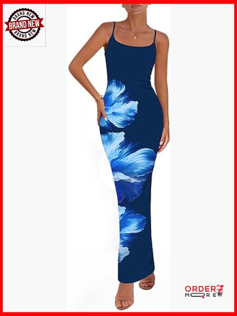 Spaghetti Strap Floral Maxi Bodycon Dress Summer Night Out Slip Dress